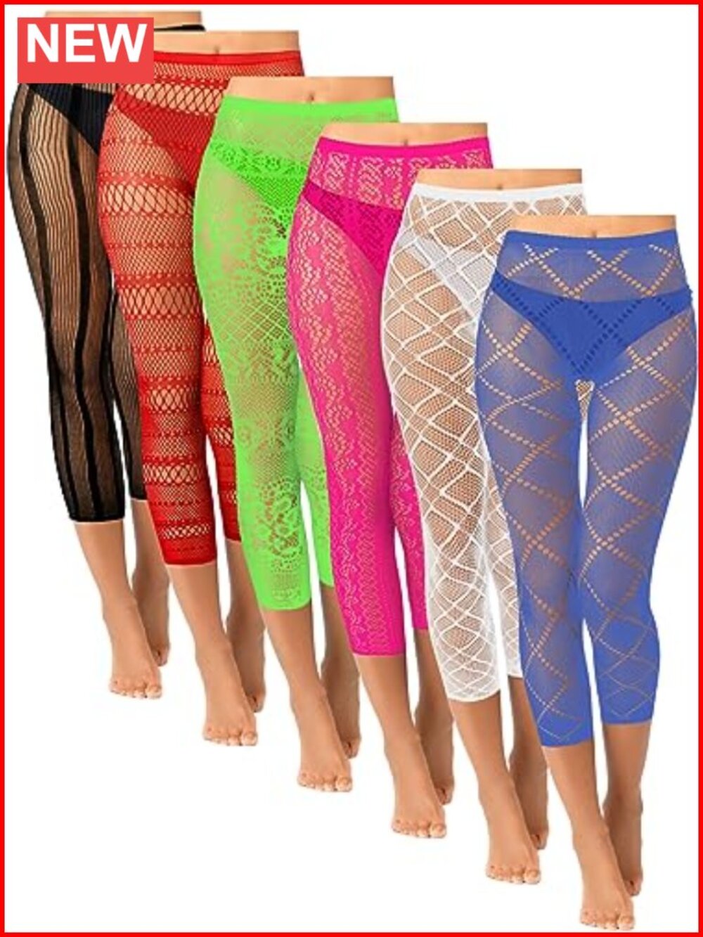6 Pcs Fishnet Tights for Women Footless Thigh Highs Lace Mesh Nylon Spandex